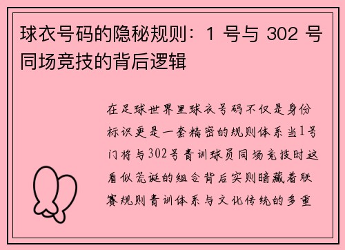 球衣号码的隐秘规则：1 号与 302 号同场竞技的背后逻辑